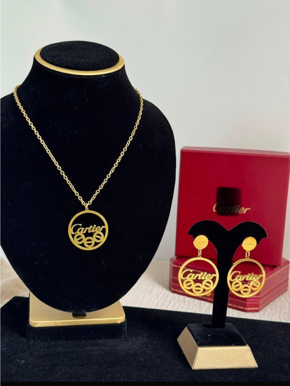 Stainless Steel Gold-Tone Logo Pendant Necklace & Earrings Set - Gold